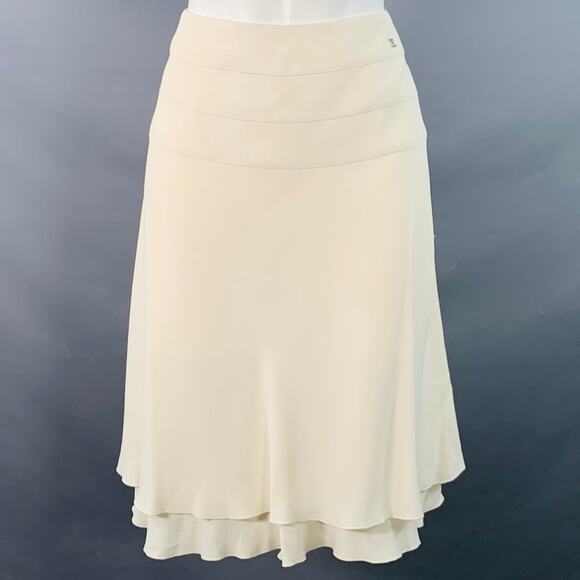 CHANEL Vintage 2003 Size 8 Cream Acetate Blend Ruffled Tulip Below Knee Skirt - Picture 1 of 8